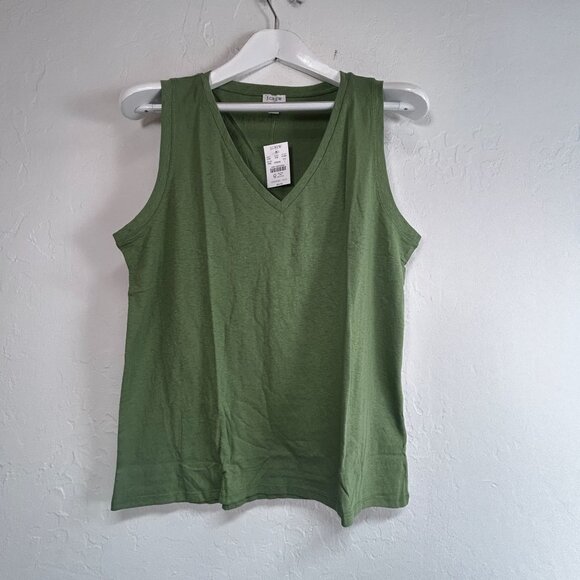 J.Crew Womens Easy Cotton-Blend V-Neck Tank Top Large Green Casual AY261 New $24 - Picture 1 of 5